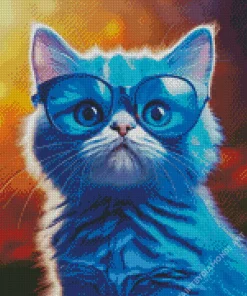 Baby Blue Cat Wearing Glasses Diamond Painting