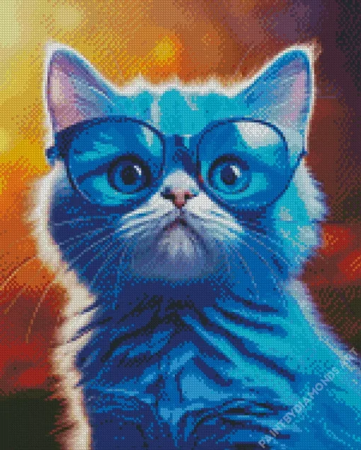 Baby Blue Cat Wearing Glasses Diamond Painting