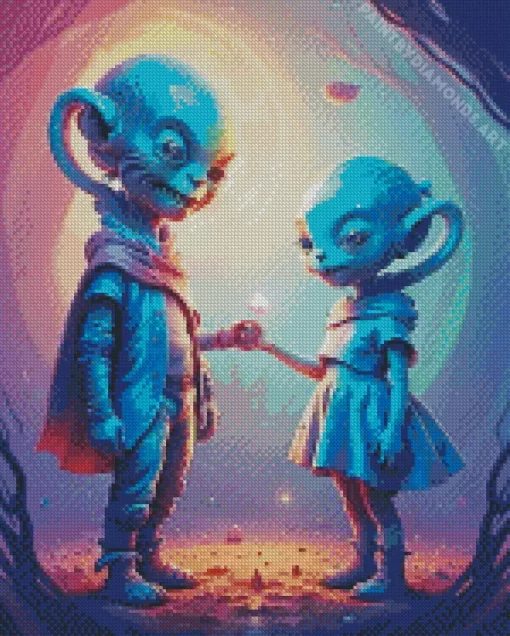 Blue Alien Couple Diamond Painting