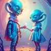 Blue Alien Couple Diamond Painting