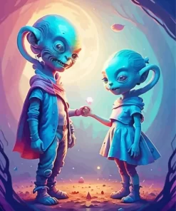 Blue Alien Couple Diamond Painting