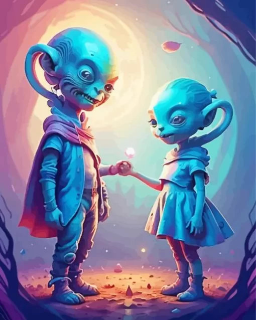 Blue Alien Couple Diamond Painting