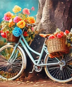 Blue Bike And Flowers Baskets Diamond Painting