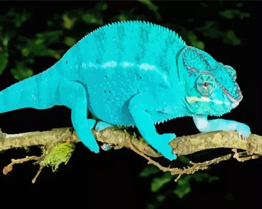 Blue Chameleon on Branch Diamond Painting