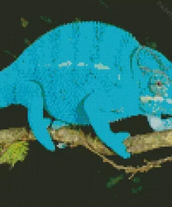 Blue Chameleon on Branch Diamond Painting