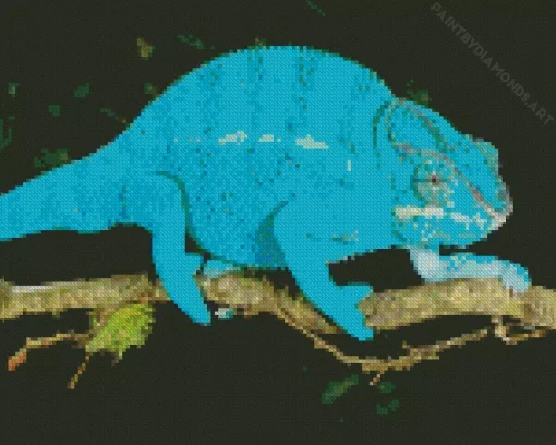 Blue Chameleon on Branch Diamond Painting