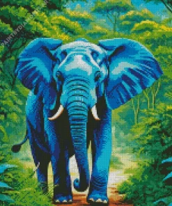 Blue Elephant In Jungle Diamond Painting