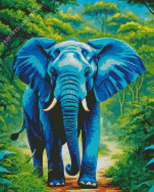 Blue Elephant In Jungle Diamond Painting