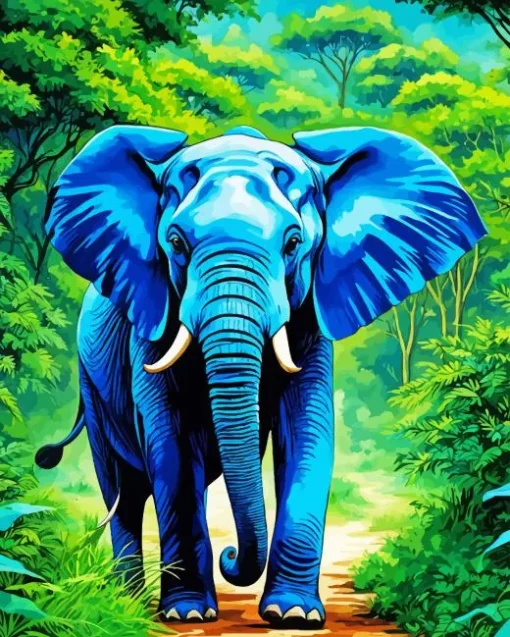 Blue Elephant In Jungle Diamond Painting