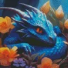 Blue Dragon And Flowers Diamond Painting