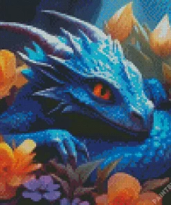 Blue Dragon And Flowers Diamond Painting