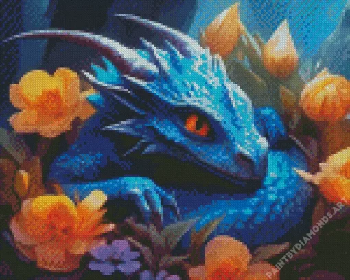 Blue Dragon And Flowers Diamond Painting