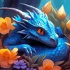 Blue Dragon And Flowers Diamond Painting