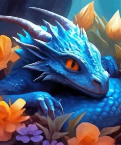 Blue Dragon And Flowers Diamond Painting