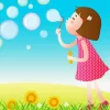 Cartoon Girl Blowing Bubble Art Diamond Painting