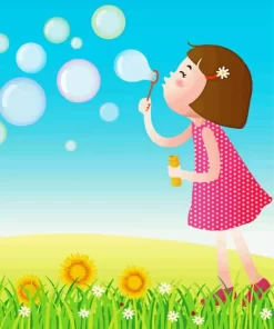 Cartoon Girl Blowing Bubble Art Diamond Painting