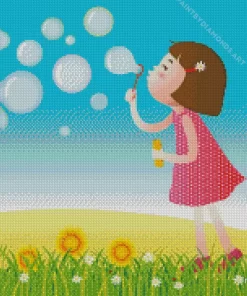 Cartoon Girl Blowing Bubble Art Diamond Painting