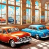 Classic Blue And Red Cars Diamond Painting