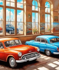 Classic Blue And Red Cars Diamond Painting