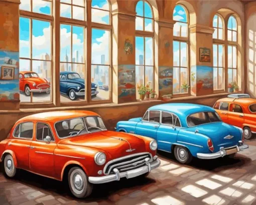 Classic Blue And Red Cars Diamond Painting