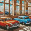 Classic Blue And Red Cars Diamond Painting