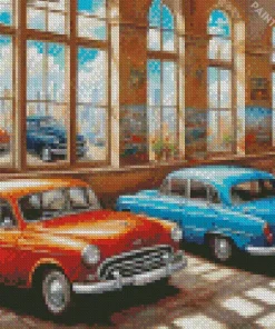 Classic Blue And Red Cars Diamond Painting