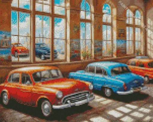 Classic Blue And Red Cars Diamond Painting