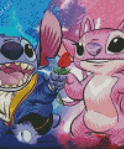 Disney Blue And Pink Stitch Diamond Painting