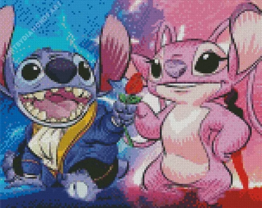 Disney Blue And Pink Stitch Diamond Painting