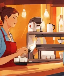 Female Barista Diamond Painting