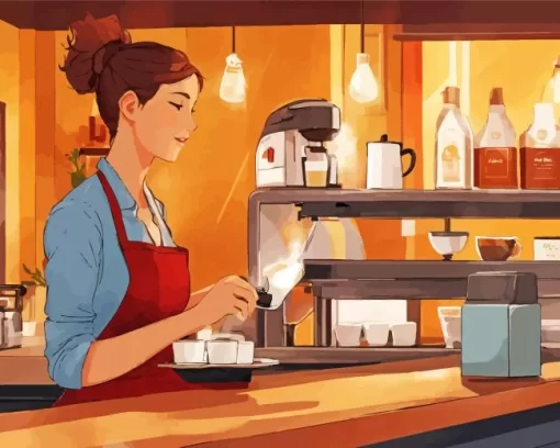 Female Barista Diamond Painting