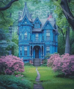 Forest Blue House Diamond Painting