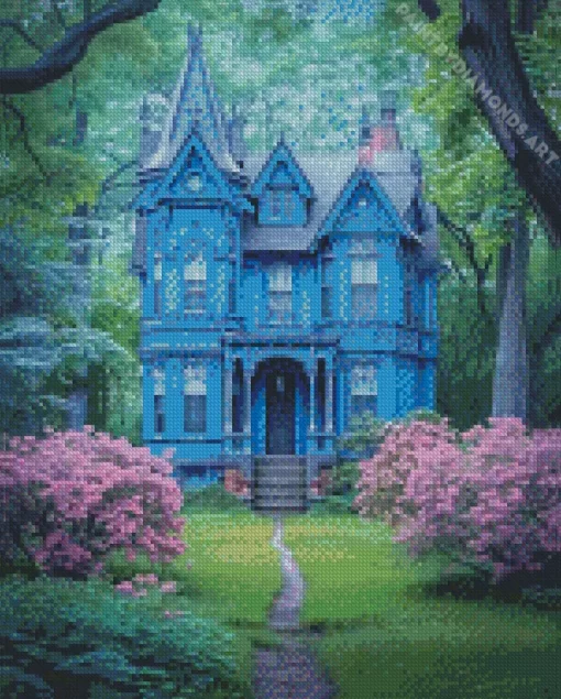 Forest Blue House Diamond Painting