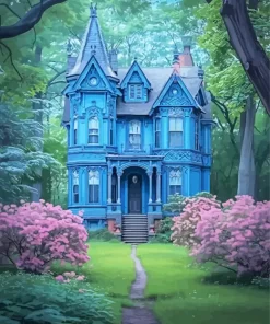 Forest Blue House Diamond Painting