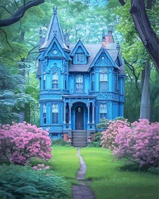 Forest Blue House Diamond Painting