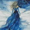 Girl Wearing Blue Dress In Snow Diamond Painting