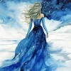 Girl Wearing Blue Dress In Snow Diamond Painting