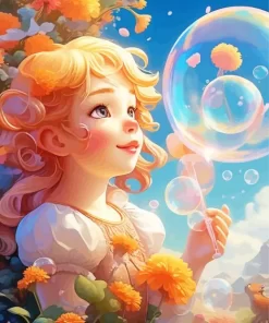 Girl Blowing Bubble Art Diamond Painting