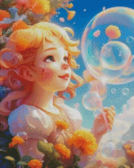 Girl Blowing Bubble Art Diamond Painting