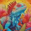 Illustration Blue And Orange Iguana Diamond Painting