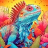 Illustration Blue And Orange Iguana Diamond Painting