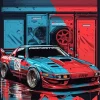 Illustration Blue And Red Car Diamond Painting