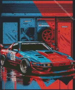 Illustration Blue And Red Car Diamond Painting