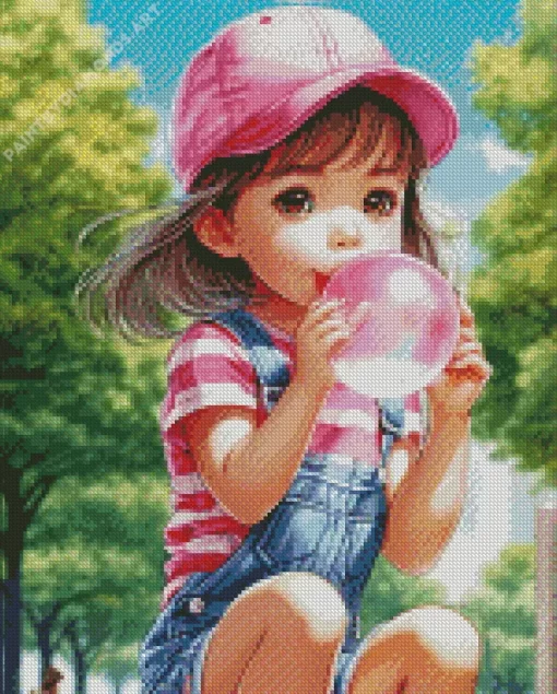 Little Girl Blowing Bubble Gum Diamond Painting