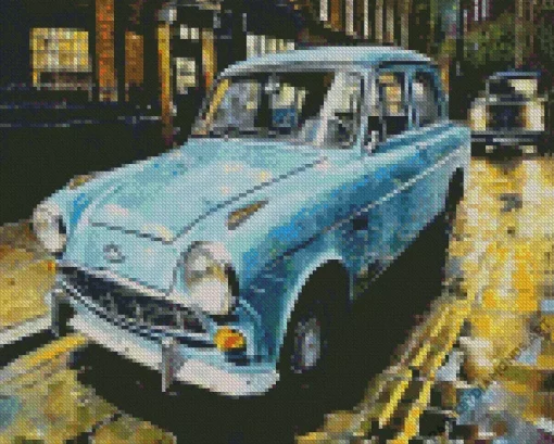 Old Blue Car Diamond Painting