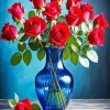 Red Roses Blue Glass Vase Diamond Painting