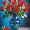 Red Roses Blue Glass Vase Diamond Painting