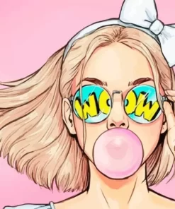 Stylish Girl Blowing Bubble Gum Diamond Painting