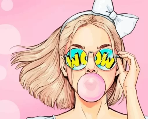 Stylish Girl Blowing Bubble Gum Diamond Painting