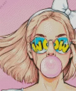 Stylish Girl Blowing Bubble Gum Diamond Painting